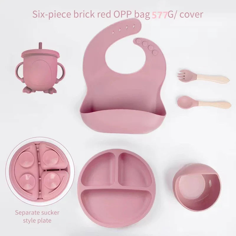 6-Piece Silicone Baby Meal Set – Suction Plate, Bowl, Cup & Cutlery | Children’s Feeding & Training Set