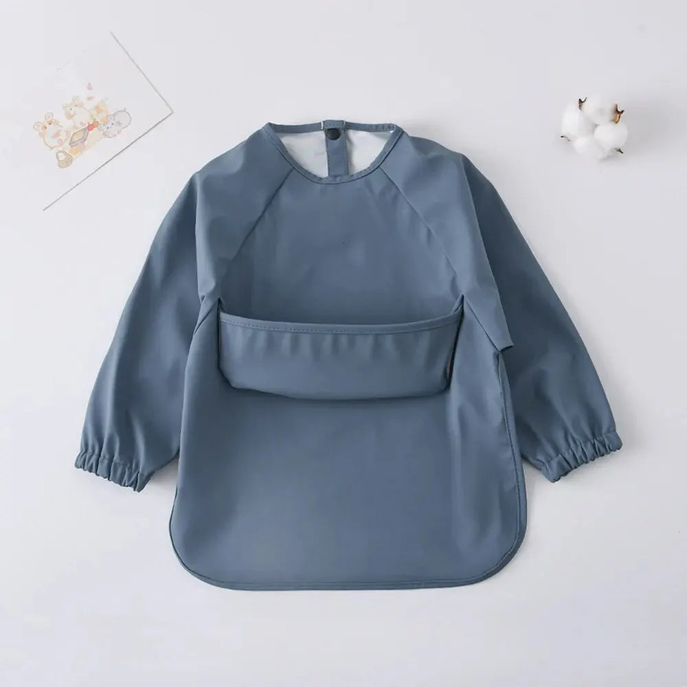 Baby Waterproof Long Sleeve Smock – Soft Feeding Bib & Art Apron, Solid Color, Unisex