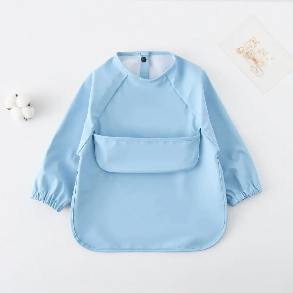 Baby Waterproof Long Sleeve Smock – Soft Feeding Bib & Art Apron, Solid Color, Unisex