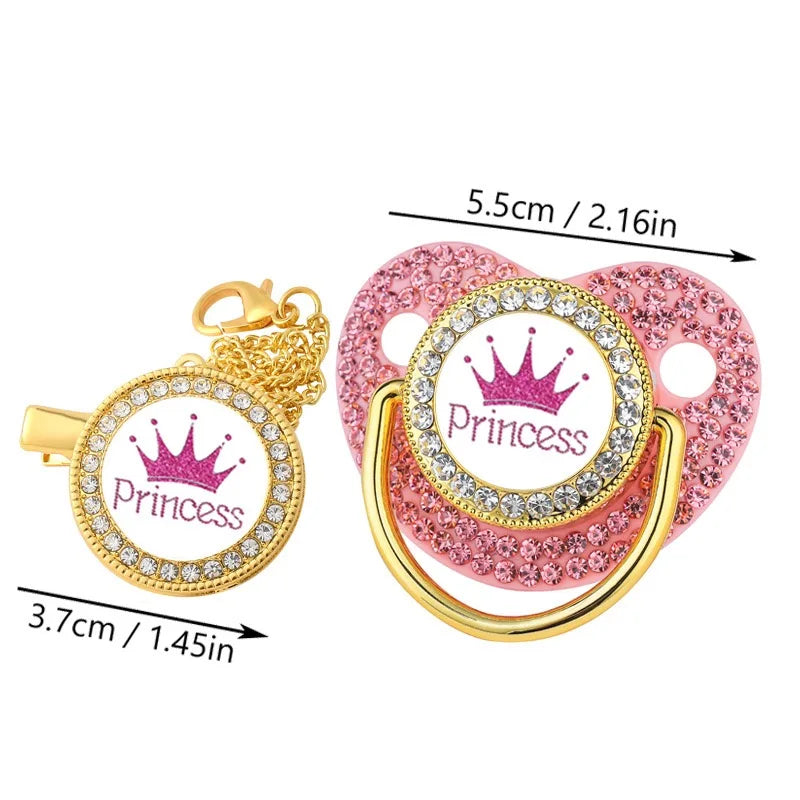 Crown Pacifier Clip Set – BPA-Free Silicone Newborn Soother with Dummy Chain & Lid | Baby Teether & Shower Gift