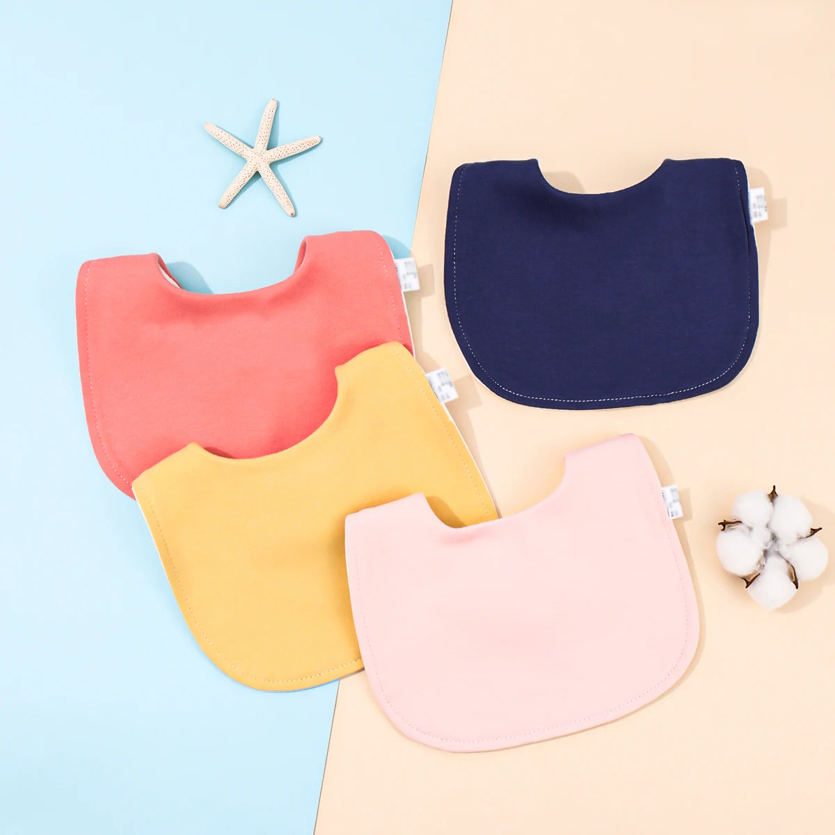 4pcs Baby Cotton Adjustable Bibs – Soft Bandana Burp Cloths & Feeding Saliva Towels for Newborns, Boys & Girls (1–3Y)