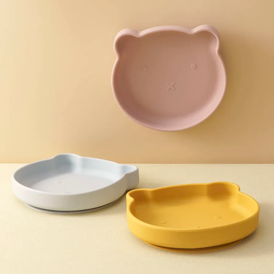 1PC Silicone Baby Plate – Cute Cartoon Bear Shape Suction Plate | BPA-Free Baby Feeding Dish for Self-Feeding & Food Storage