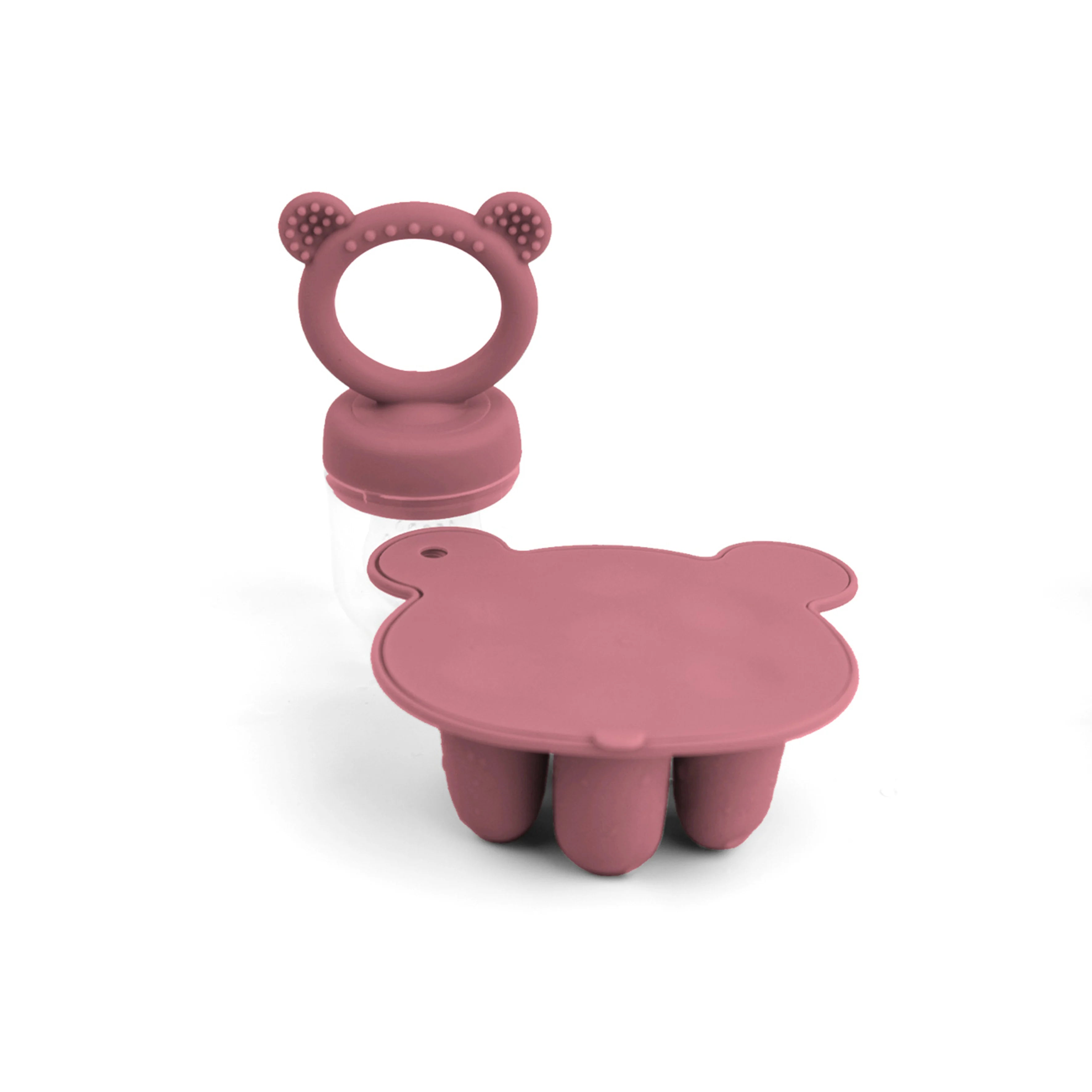Baby Fruit Feeder & Silicone Freezer Tray Set – Animal Design Bear Teether with Breast Milk, Food & Popsicle Storage Mold | BPA-Free Baby Feeding Essentials