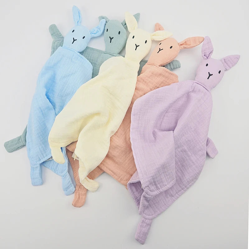 Baby Cotton Muslin Burp Cloth – Cute Rabbit Doll Appease Towel, Infant Blanket & Toddler Comfort Scarf