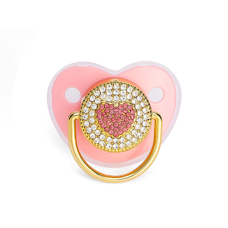 Bling Rhinestone Baby Pacifier – BPA-Free Silicone Newborn Soother with “I Love Mum & Dad” Design | Baby Shower Gift with Cover
