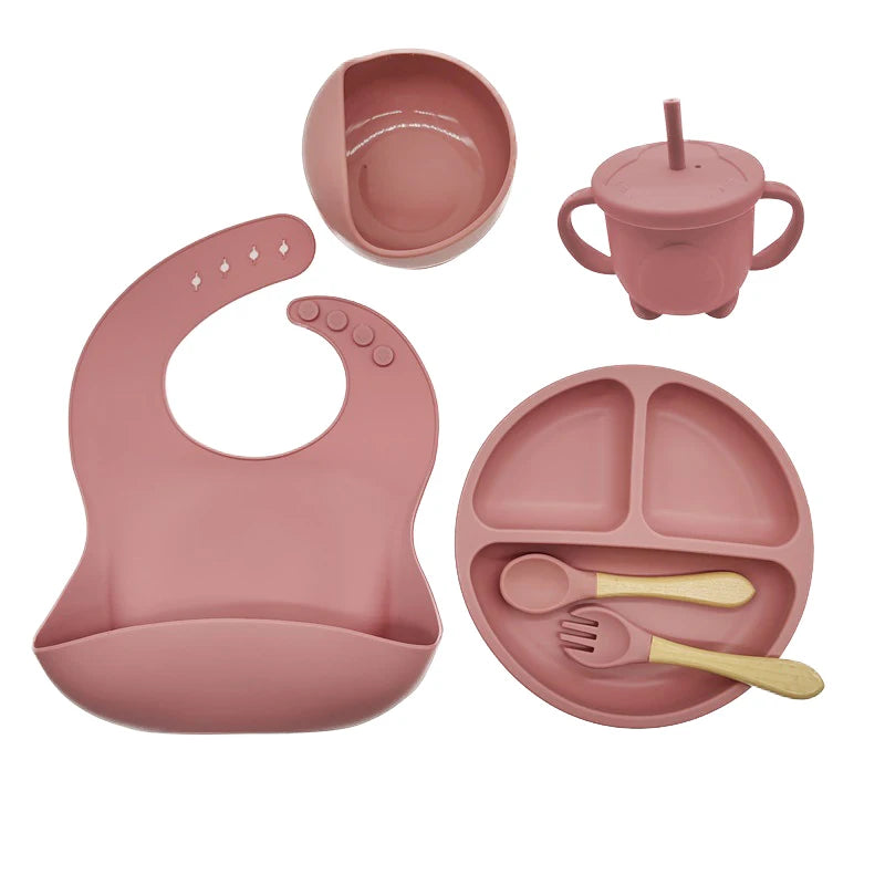 8-Piece Baby Silicone Feeding Set – Suction Bowl, Suction Plate, Fork, Spoon, Bib, Sippy Cup & Training Cup | Safe, BPA-Free Children’s Tableware Set