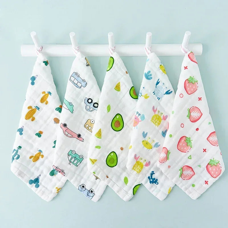 5 Pcs – Muslin Baby Towels – 6-Layer Cotton Soft Washcloths | Face Towel, Burp Cloth, Feeding & Bath Handkerchief