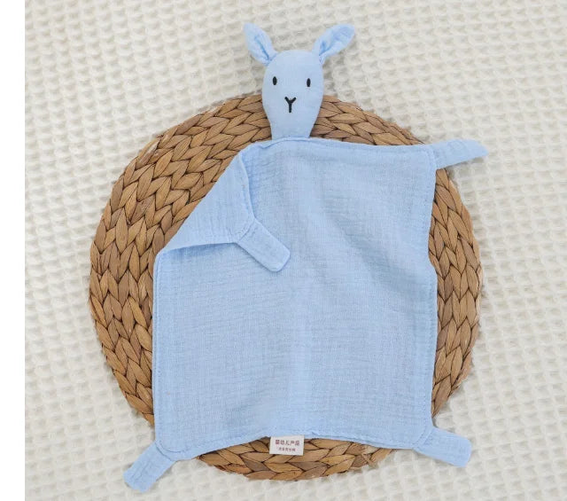 Baby Cotton Muslin Burp Cloth – Cute Rabbit Doll Appease Towel, Infant Blanket & Toddler Comfort Scarf
