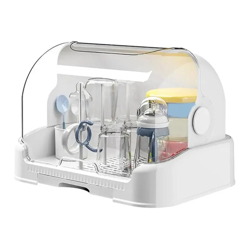 Portable Baby Bottle Drying Rack & Organizer – Dustproof Storage Container with Removable Drip Tray | Hygienic Feeding Accessories for Bottles, Cups & Pump Parts