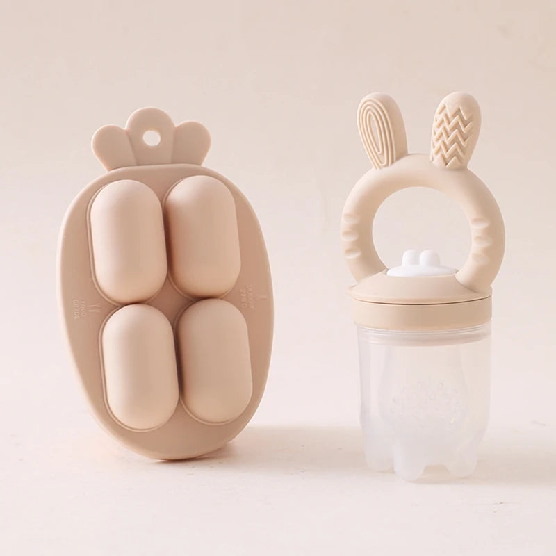 Silicone Baby Fruit Feeder Pacifier with Cover – Baby Food Nibbler for Fruits & Vegetables | Teething Soother & Feeding Training Tableware