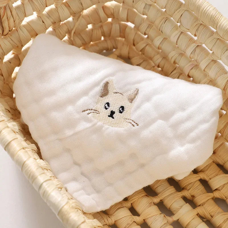 6-Layer Cotton Baby Towels – Embroidered Saliva Towels, Soft Washcloths, Hand & Face Wipes, Burp Cloths for Newborns & Toddlers