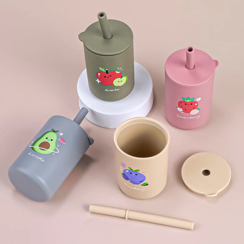 Baby Silicone Training Straw Cup – 150ml Leakproof Toddler Sippy Cup, BPA Free Cartoon Learning Water Bottle