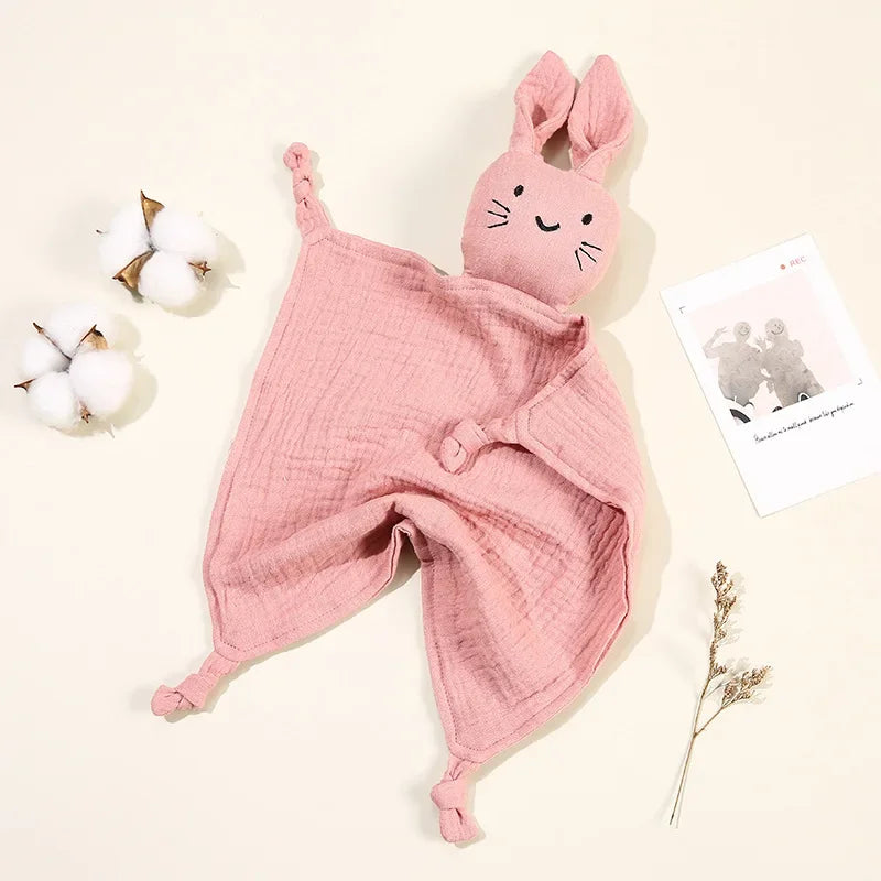 Baby Cotton Muslin Burp Cloth – Cute Rabbit Doll Appease Towel, Infant Blanket & Toddler Comfort Scarf