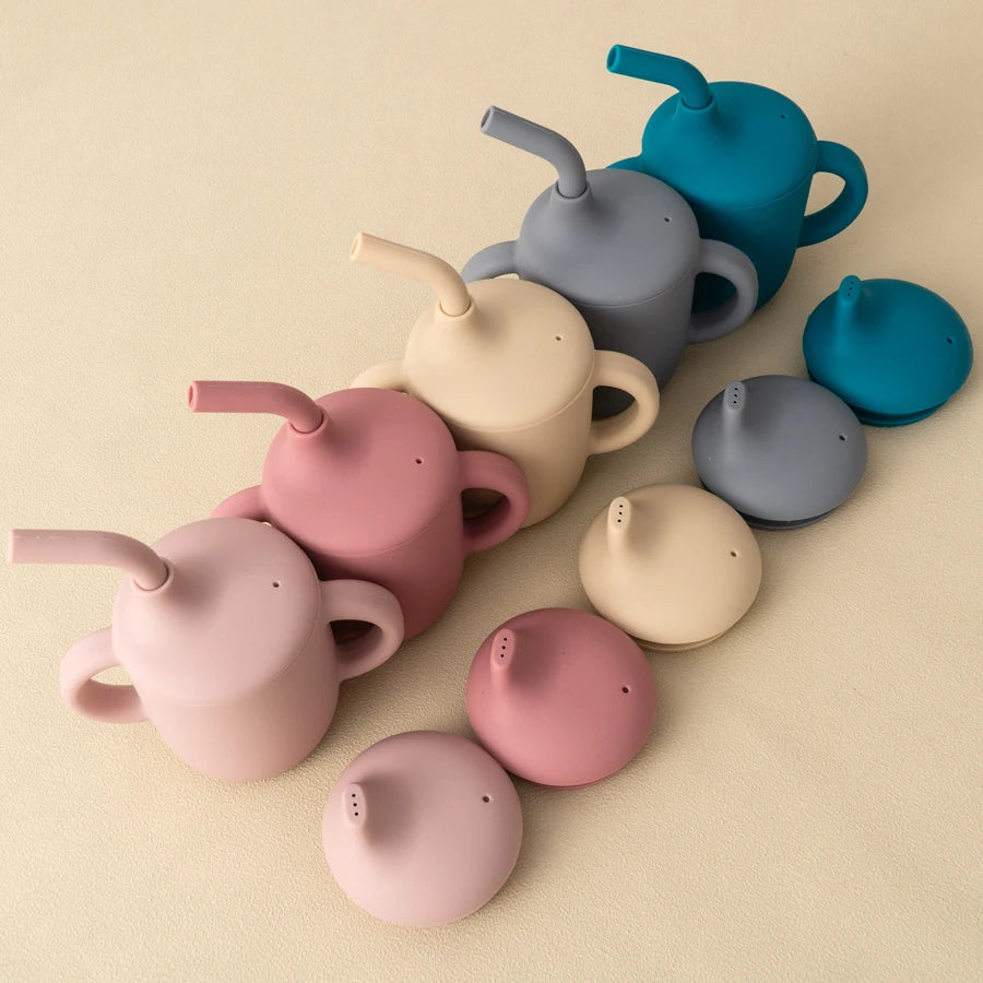 1PCS Baby Silicone Straw Cup with Two Lids – BPA-Free Snack & Drink Cup | Portable Leakproof Feeding Cup for Kids & Toddlers