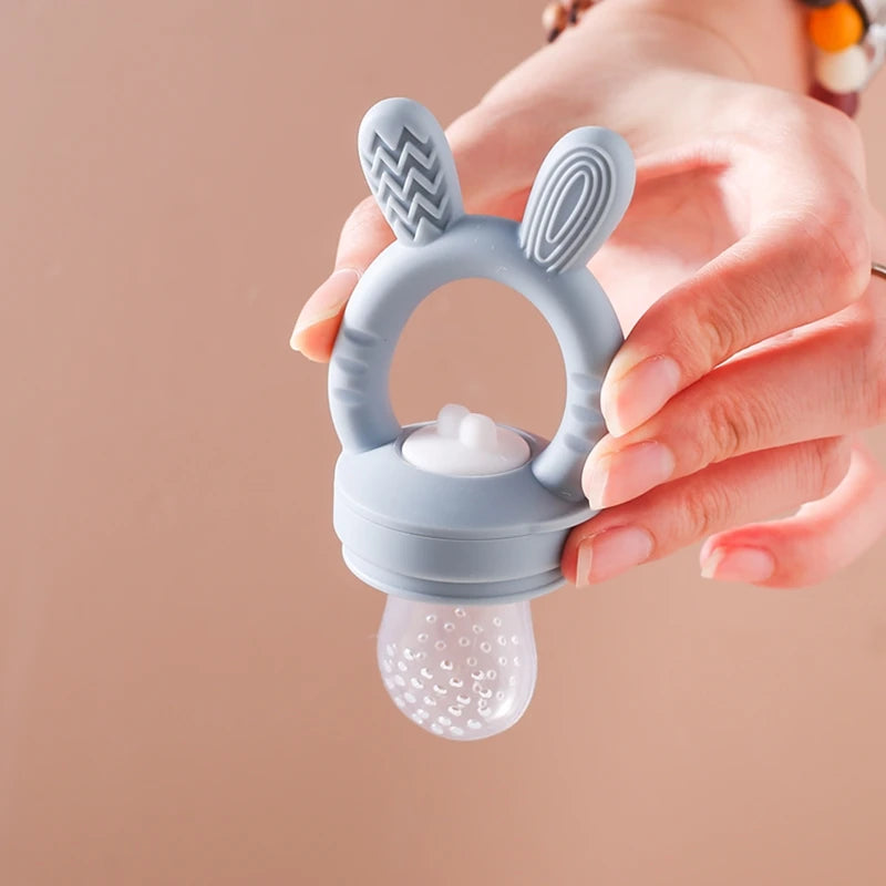 Silicone Baby Fruit Feeder Pacifier with Cover – Baby Food Nibbler for Fruits & Vegetables | Teething Soother & Feeding Training Tableware