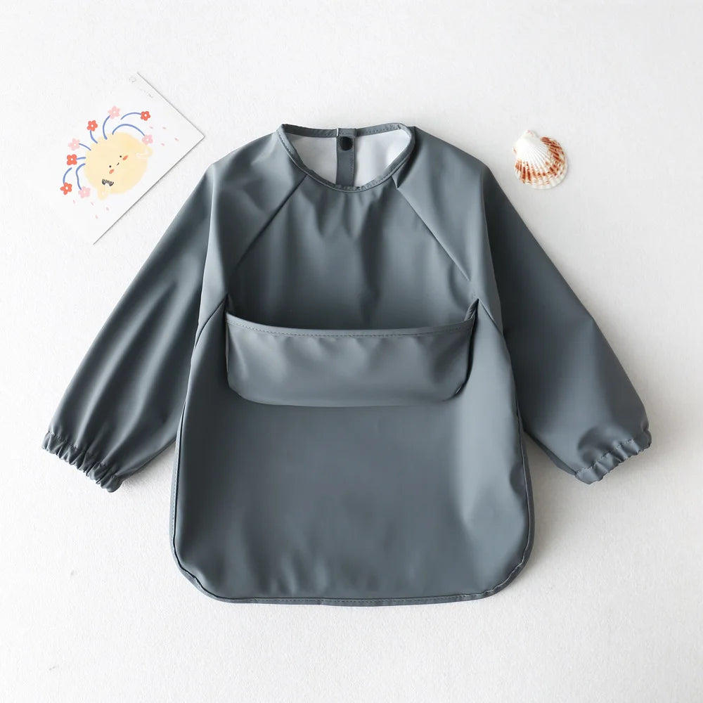 Baby Waterproof Long Sleeve Smock – Soft Feeding Bib & Art Apron, Solid Color, Unisex