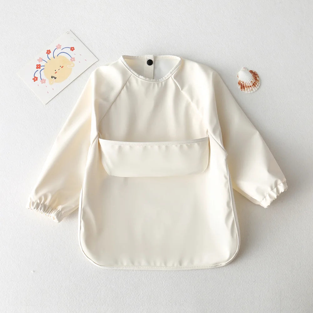 Baby Waterproof Long Sleeve Smock – Soft Feeding Bib & Art Apron, Solid Color, Unisex