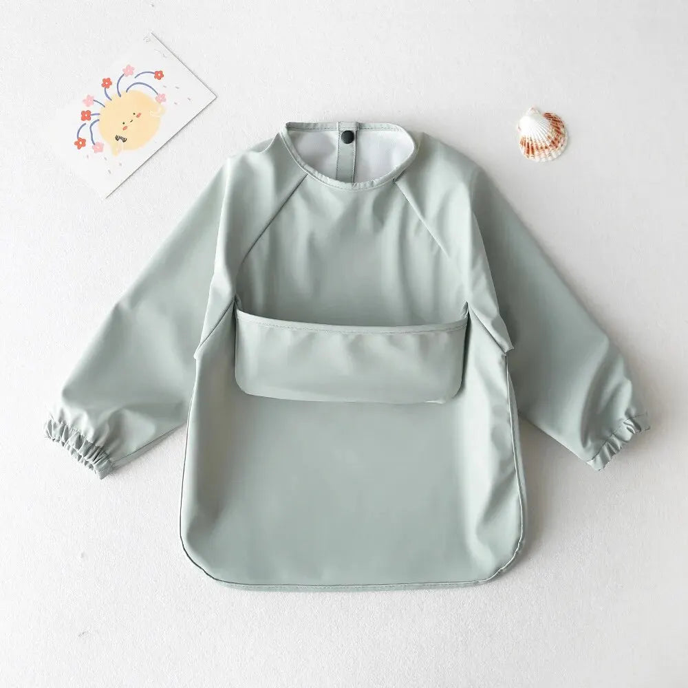 Baby Waterproof Long Sleeve Smock – Soft Feeding Bib & Art Apron, Solid Color, Unisex