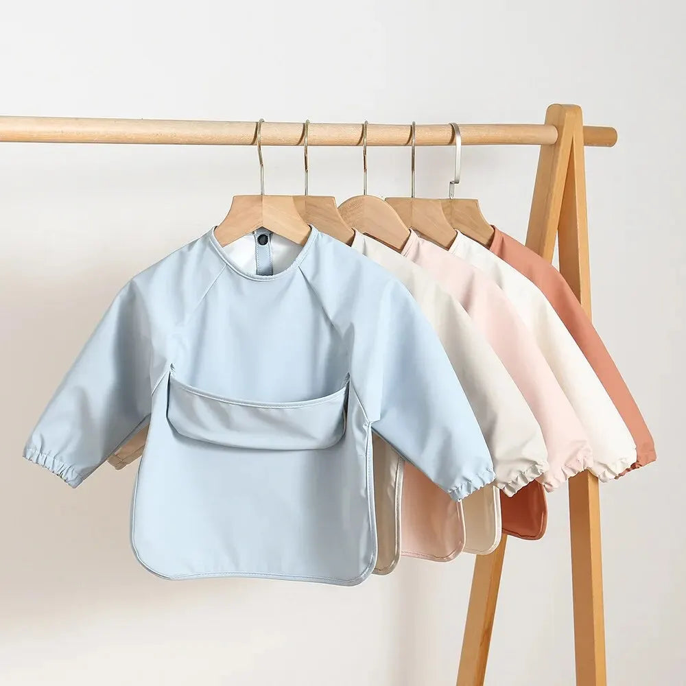 Baby Waterproof Long Sleeve Smock – Soft Feeding Bib & Art Apron, Solid Color, Unisex