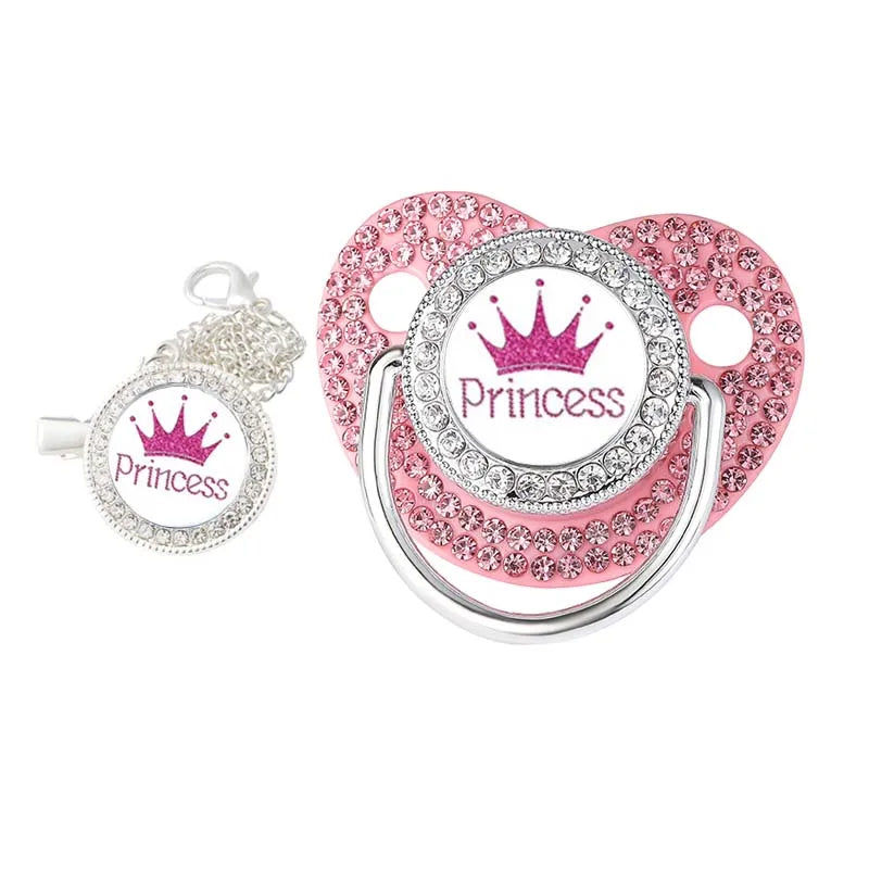 Crown Pacifier Clip Set – BPA-Free Silicone Newborn Soother with Dummy Chain & Lid | Baby Teether & Shower Gift
