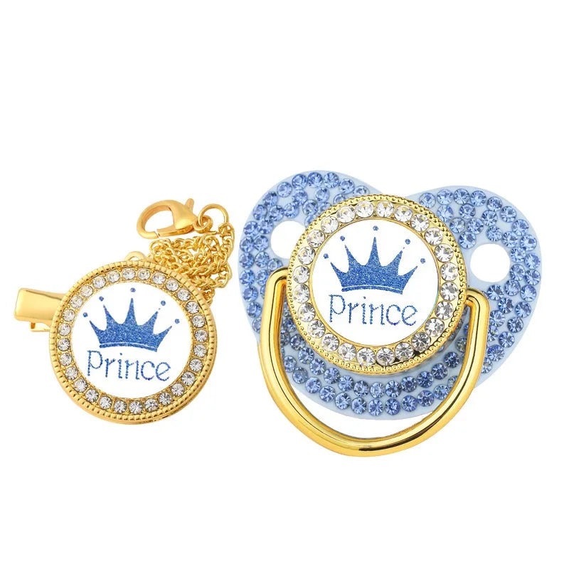 Crown Pacifier Clip Set – BPA-Free Silicone Newborn Soother with Dummy Chain & Lid | Baby Teether & Shower Gift