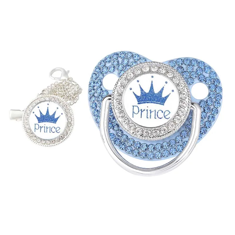 Crown Pacifier Clip Set – BPA-Free Silicone Newborn Soother with Dummy Chain & Lid | Baby Teether & Shower Gift