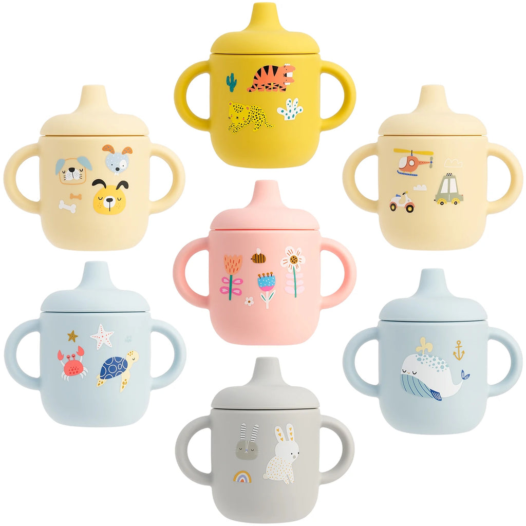 Cartoon Silicone Baby Feeding Cup – BPA Free Leakproof Training Cup with Handles | Travel-Friendly & Dishwasher Safe Baby Drinkware