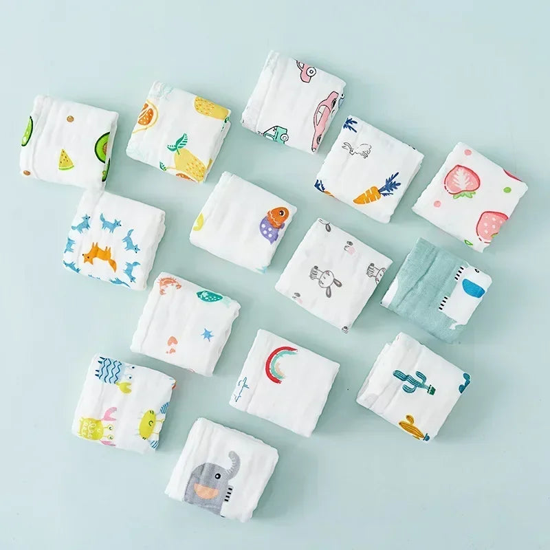 5 Pcs – Muslin Baby Towels – 6-Layer Cotton Soft Washcloths | Face Towel, Burp Cloth, Feeding & Bath Handkerchief