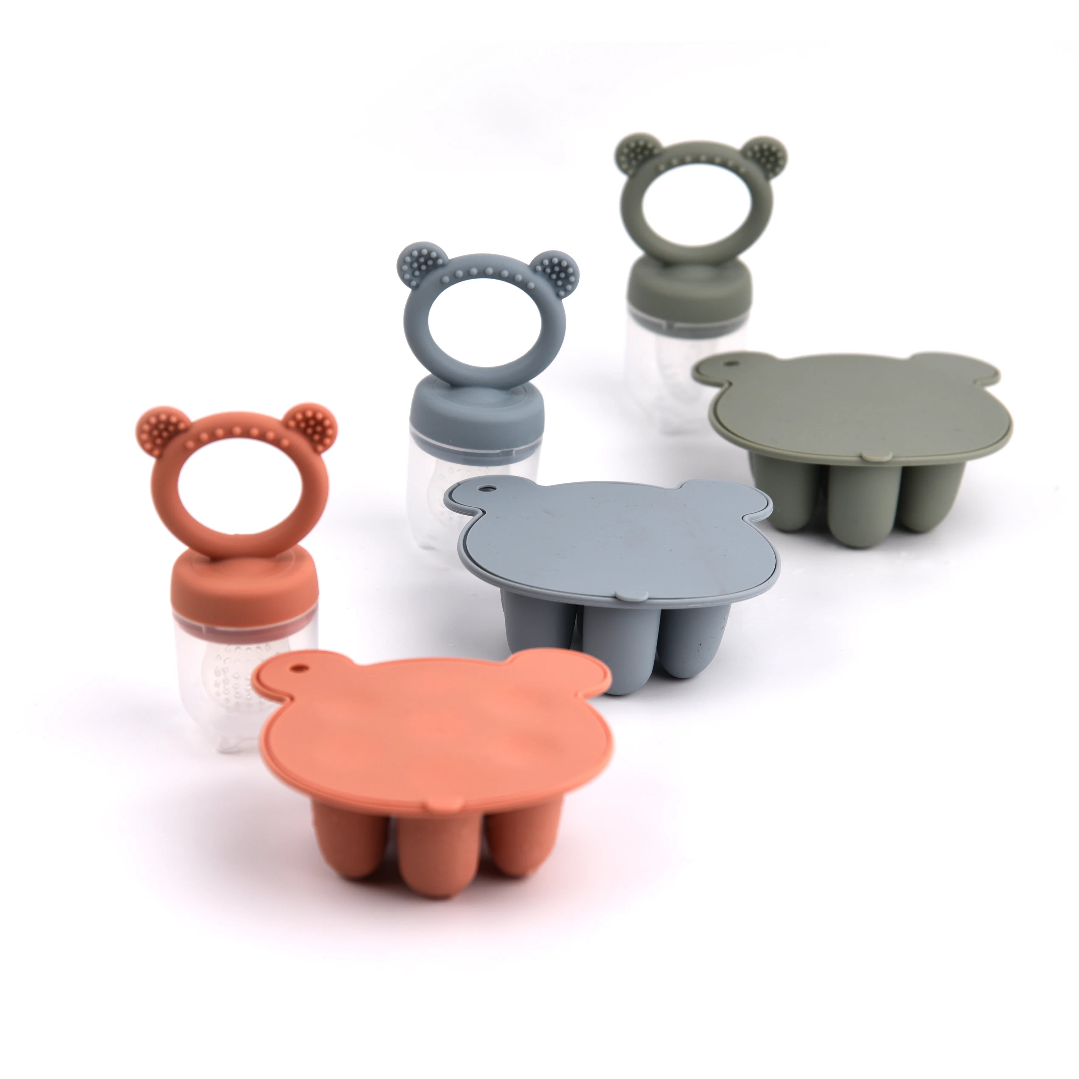 Baby Fruit Feeder & Silicone Freezer Tray Set – Animal Design Bear Teether with Breast Milk, Food & Popsicle Storage Mold | BPA-Free Baby Feeding Essentials